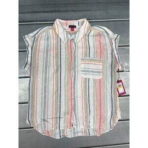 Vince Camuto Button Up Shirt Womens Medium Summery Linen‎ Blend Comfortable Top